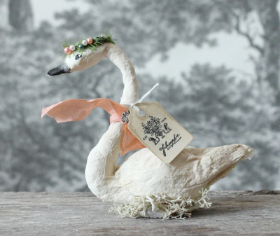 Swan with Flower Crown Figurine
