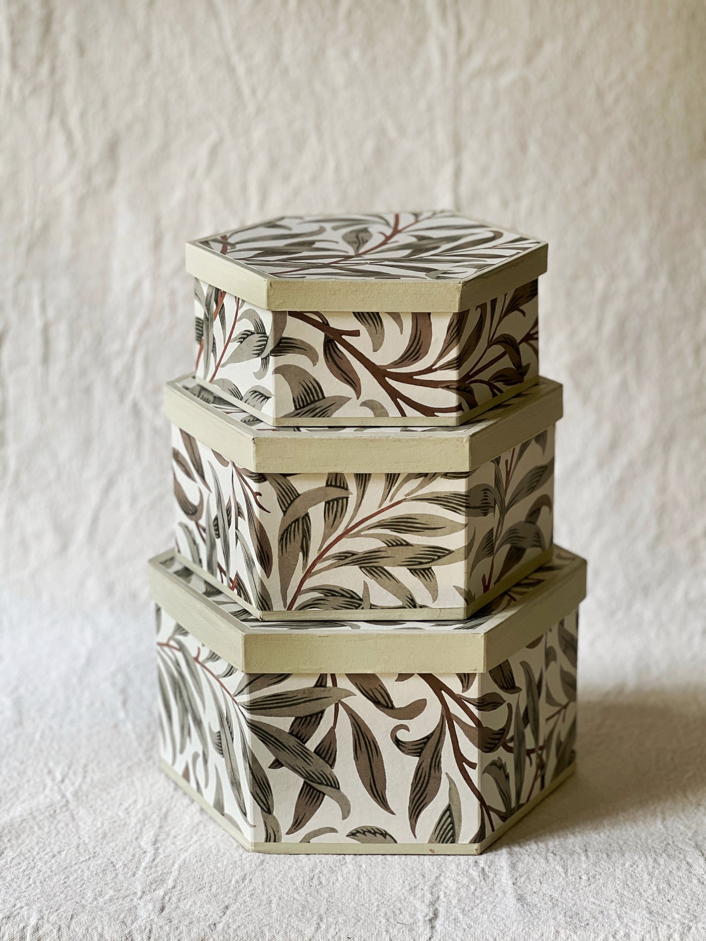 Handmade Morris Willow 3 tier Hexagon Box Set