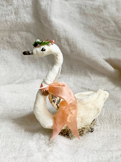 Swan with Flower Crown Figurine